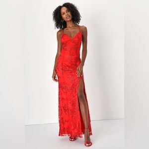 Lulus Elegant Red Sequin Evening Dress